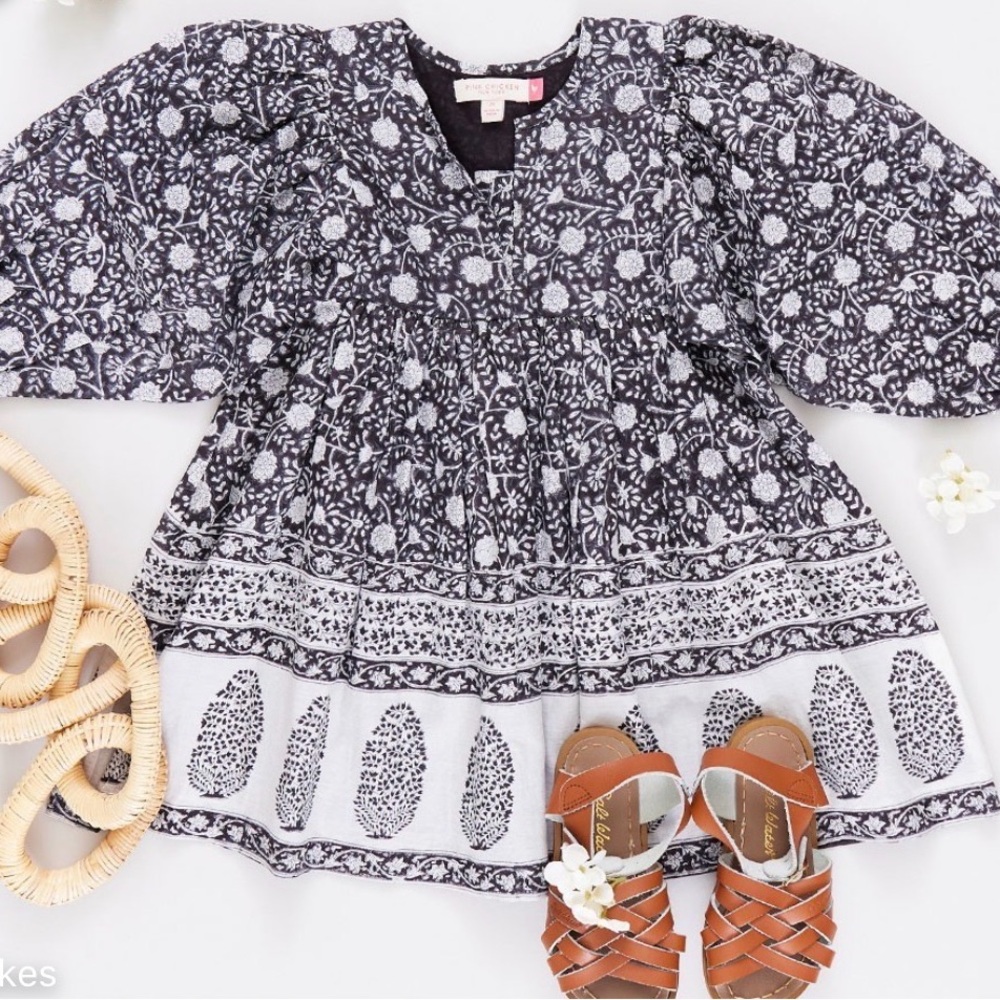 Pink Chicken Black and White Kids Dress